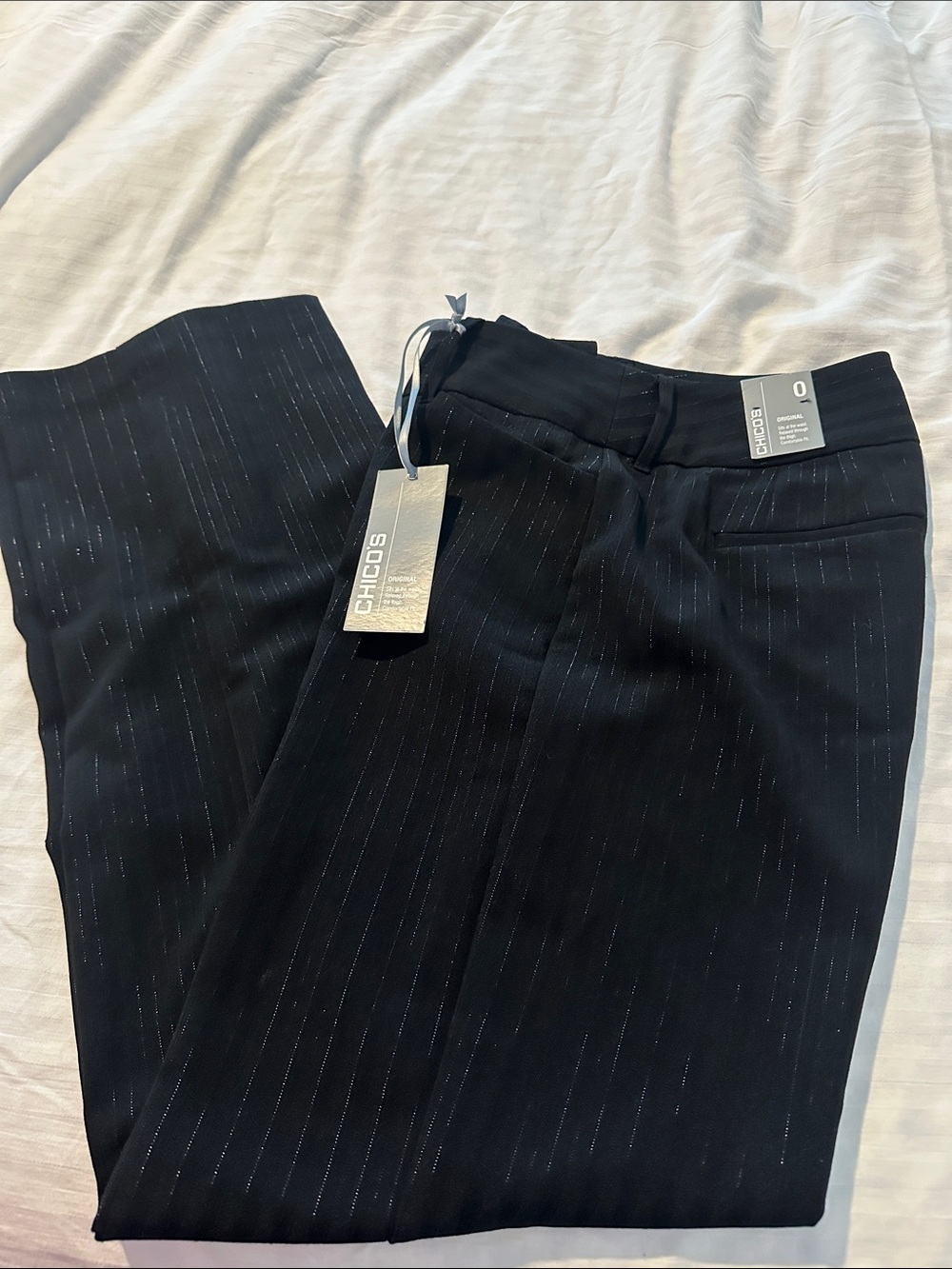 NWT Chico's Classic Black Pinstripe Trousers Size 0.5 REG